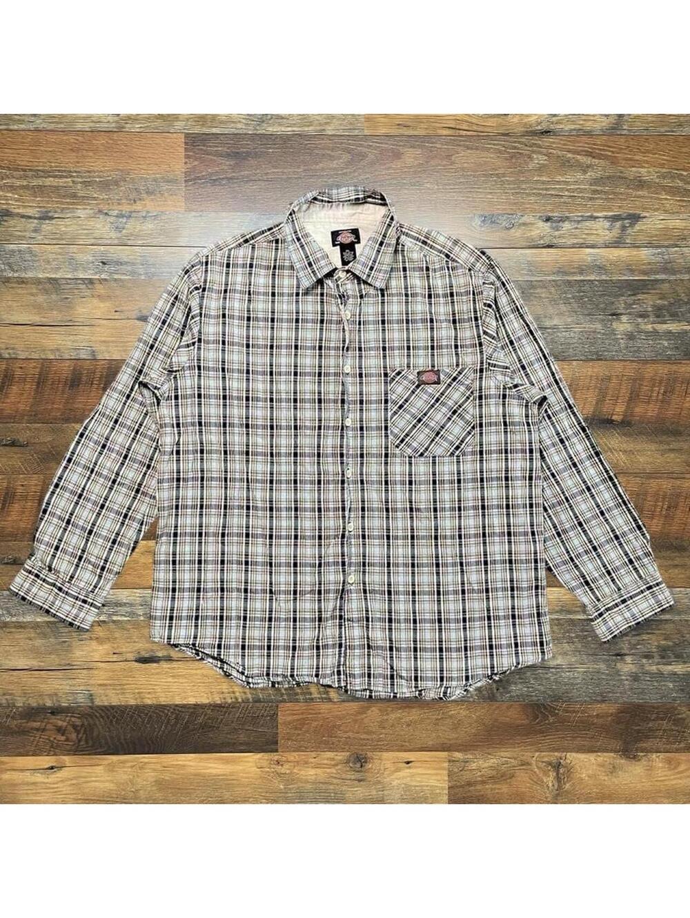 Vintage Dickies Plaid Mens Button Up Long Sleeve Shirt Size 2XL